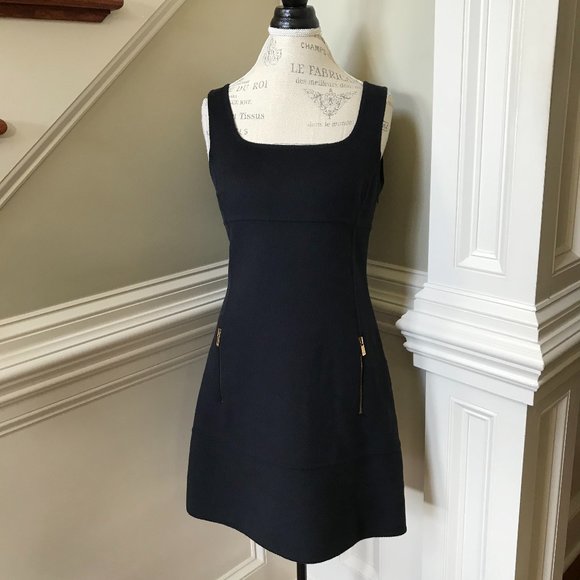 Michael Kors Collection A-Line Dress Womens 6 Navy Blue Angora Wool Gold Zippers - Picture 3 of 14